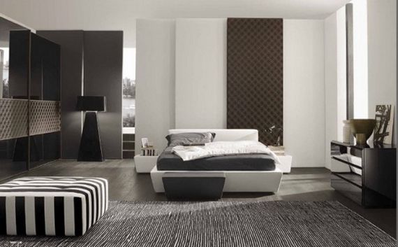 Черно белый интерьер спальной комнаты